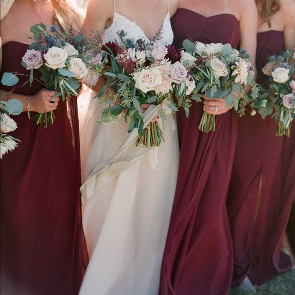 Jenny Woo - Burgundy Strapless Bridesmaid Dress